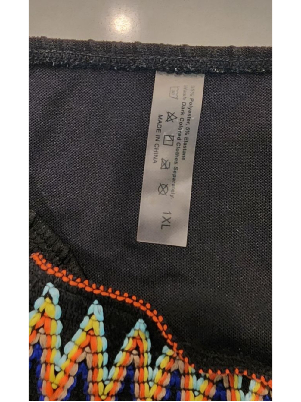 Black 1XL High Waisted Bikini Set Crisscross Straps Rainbow Embroidered Ribbed - Picture 11 of 12